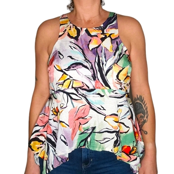 HD in Paris Tops - HD in Paris Floral Zip Back Sleeveless Blouse Size 12 White